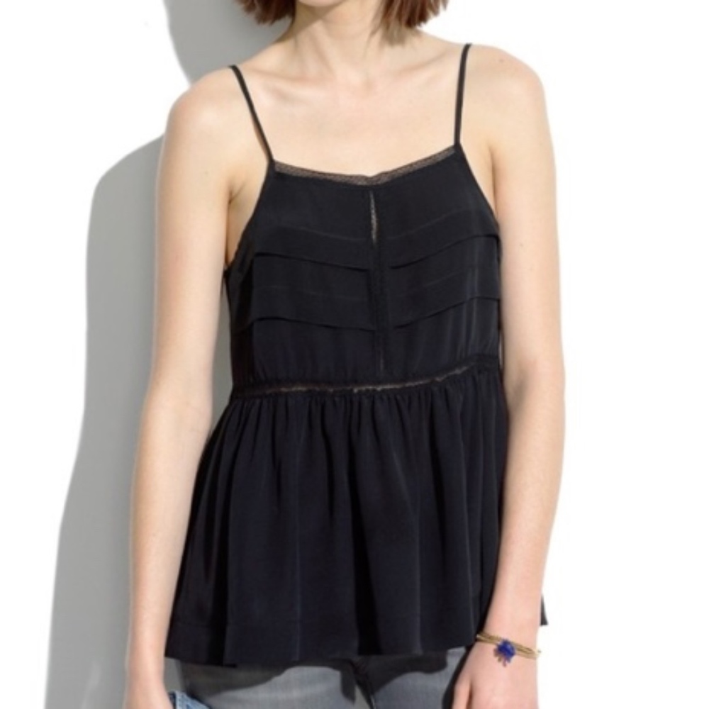 Madewell Silk Peplum Cami in Black NWT